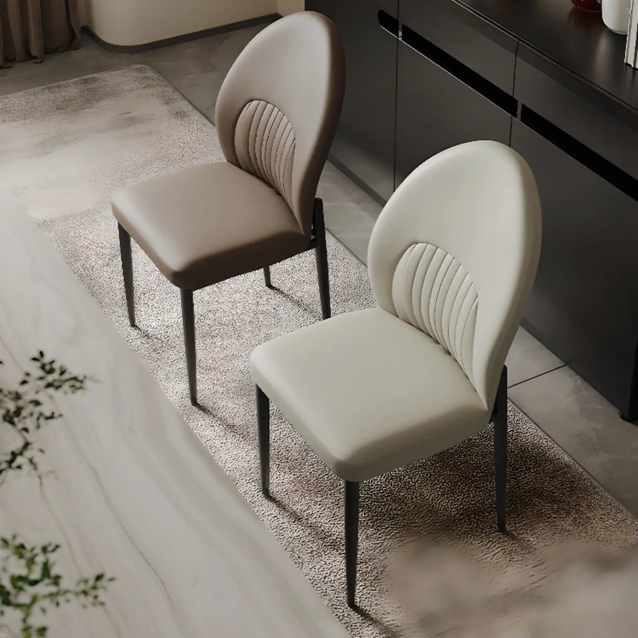 Modern Oval Back Faux Leather Armless Dining Chair