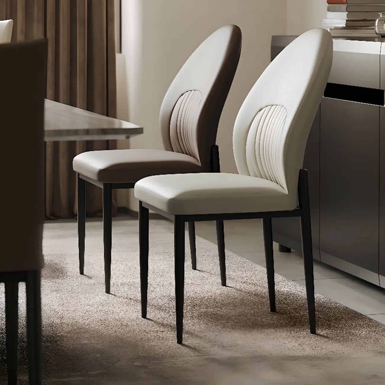Modern Oval Back Faux Leather Armless Dining Chair