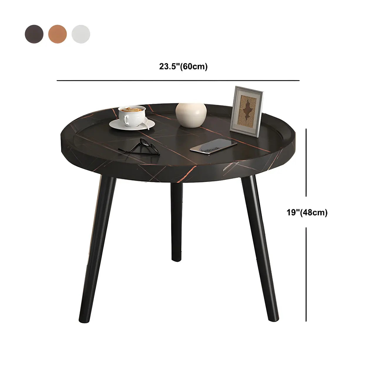 Natural Espresso Wood Small Round End Side Table with Tray Top & Shelf