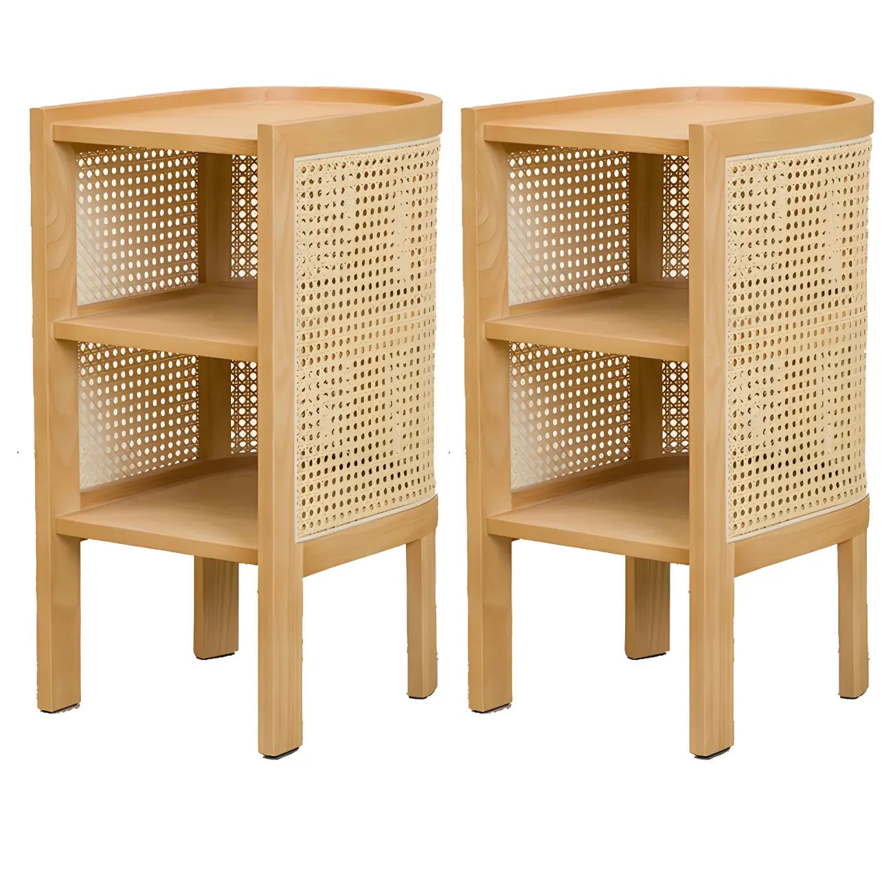 Rustic Natural Wooden Bedside Table with Open Storage Shelves