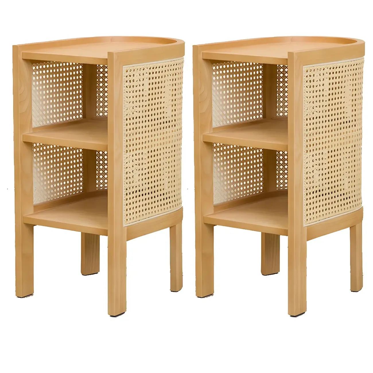 Rustic Natural Wooden Bedside Table with Open Storage Shelves
