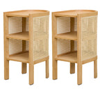 Rustic Natural Wooden Bedside Table with Open Storage Shelves