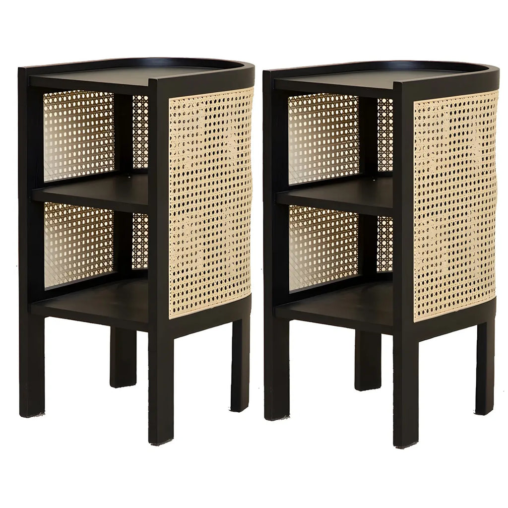 Rustic Natural Wooden Bedside Table with Open Storage Shelves