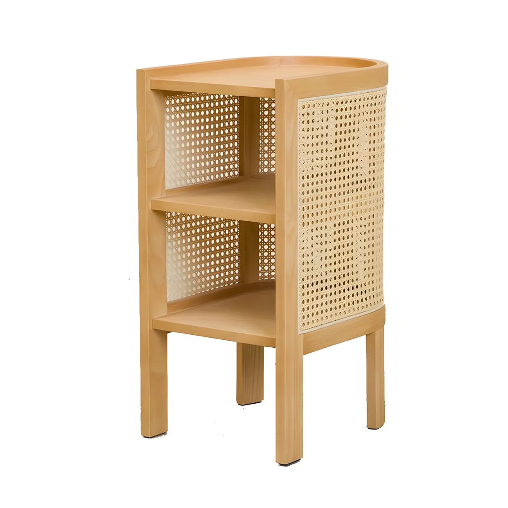 Rustic Natural Wooden Bedside Table with Open Storage Shelves