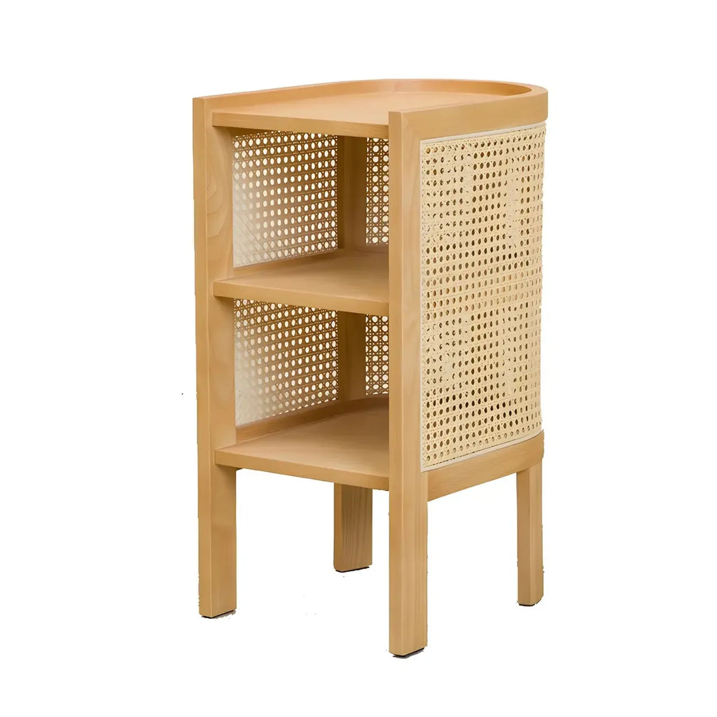 Rustic Natural Wooden Bedside Table with Open Storage Shelves