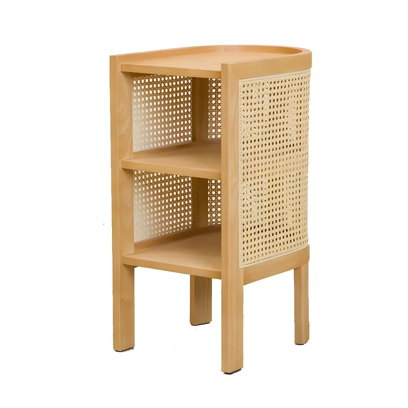 Rustic Natural Wooden Bedside Table with Open Storage Shelves