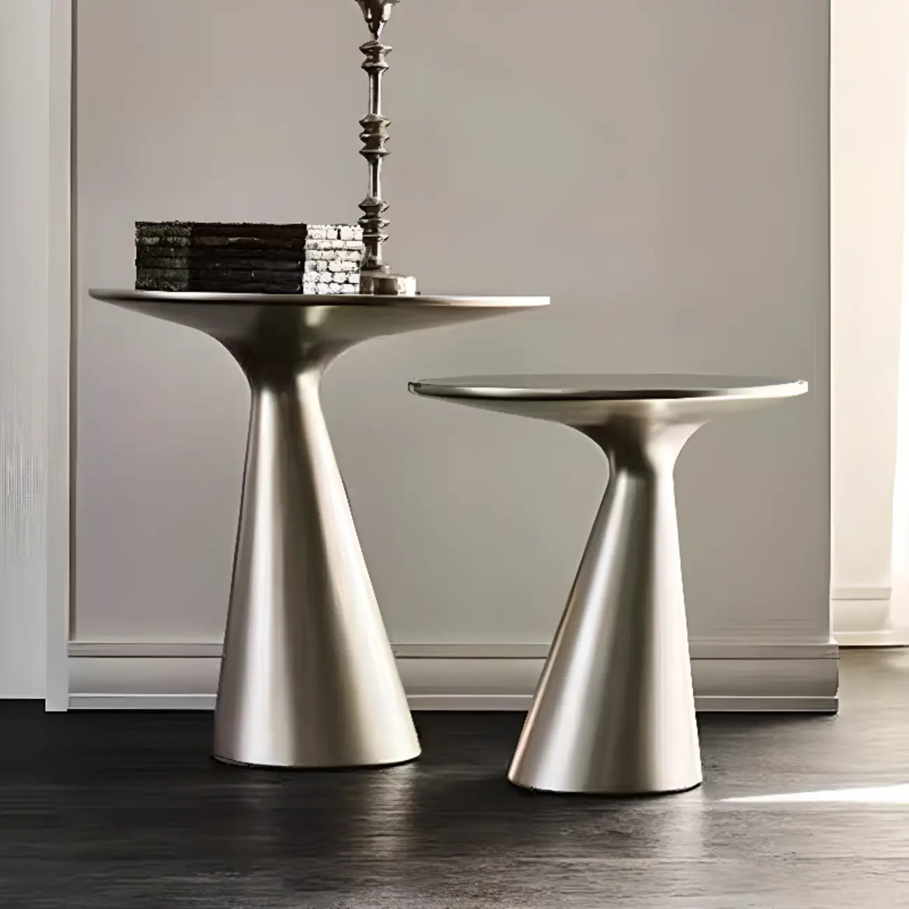 Modern Round Metal and Glass Side Table for Living Room