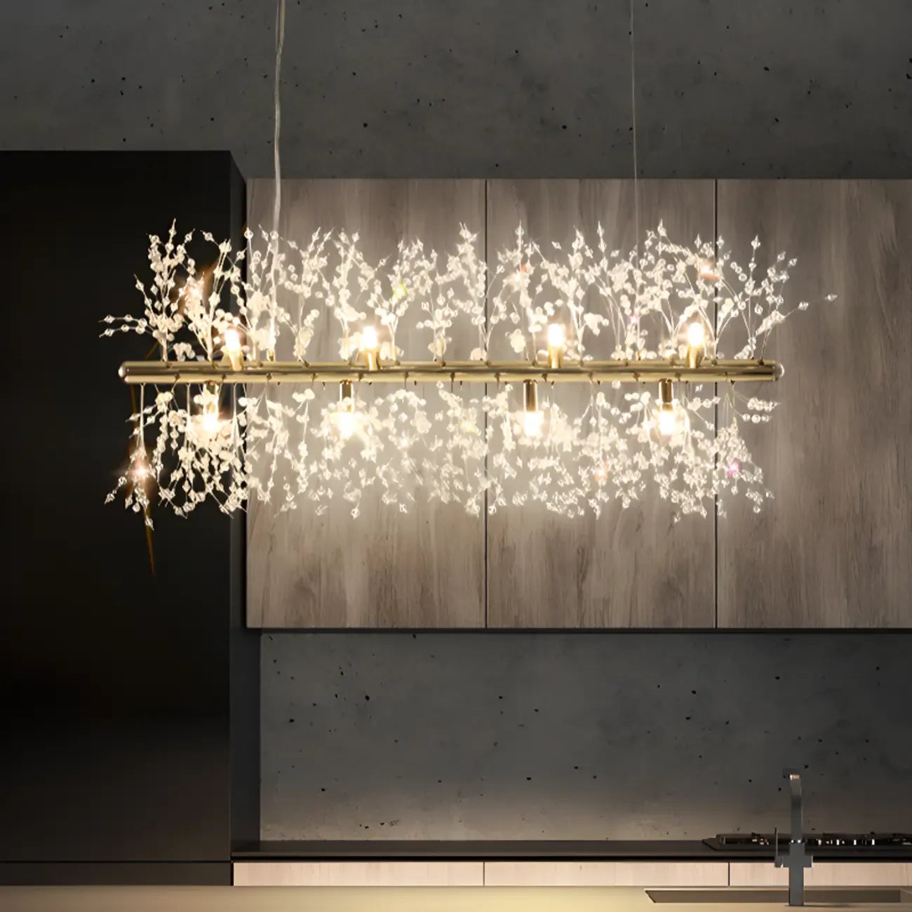 Golden Geometric Crystal Island Light Adjustable Hanging Length