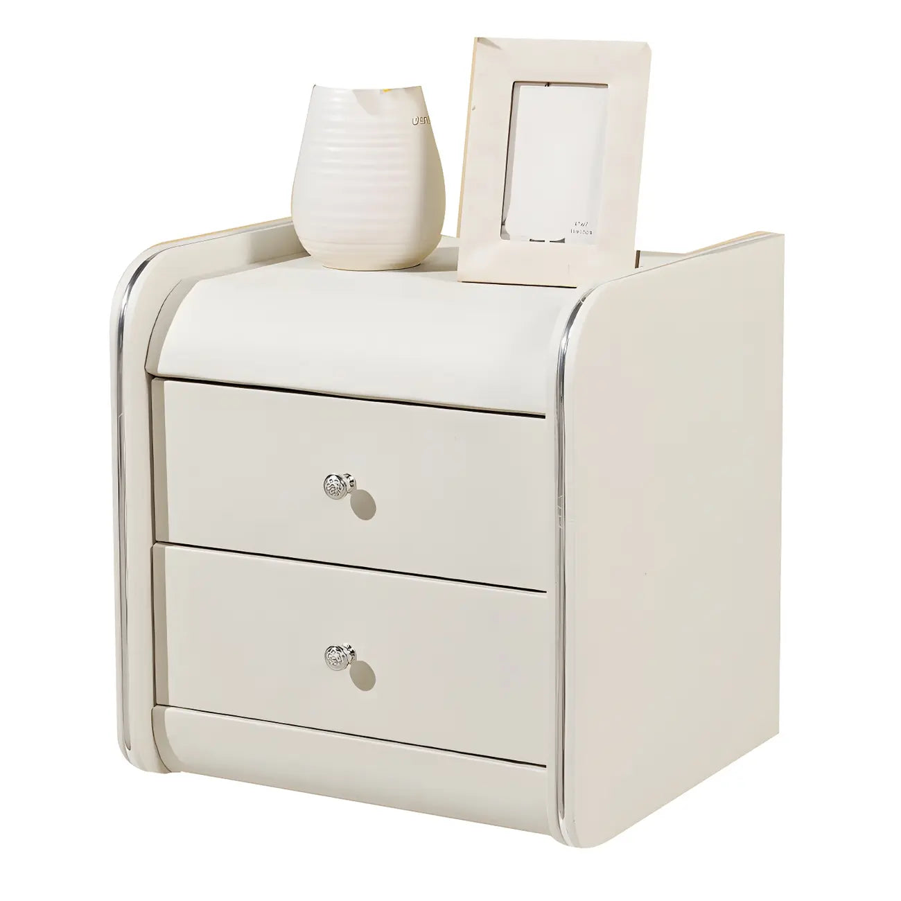 Stylish Narrow Faux Leather Bedside Table with 2 Drawers