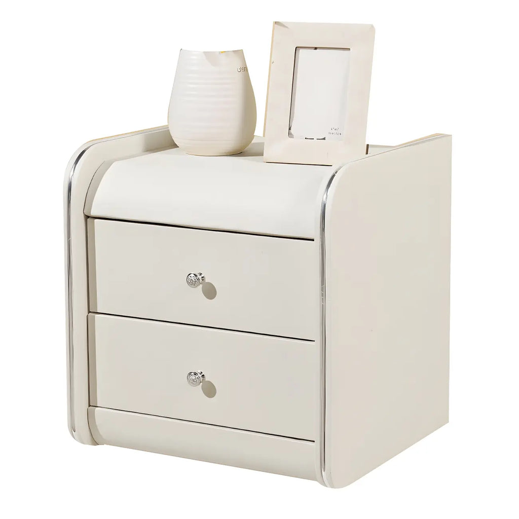 Stylish Narrow Faux Leather Bedside Table with 2 Drawers