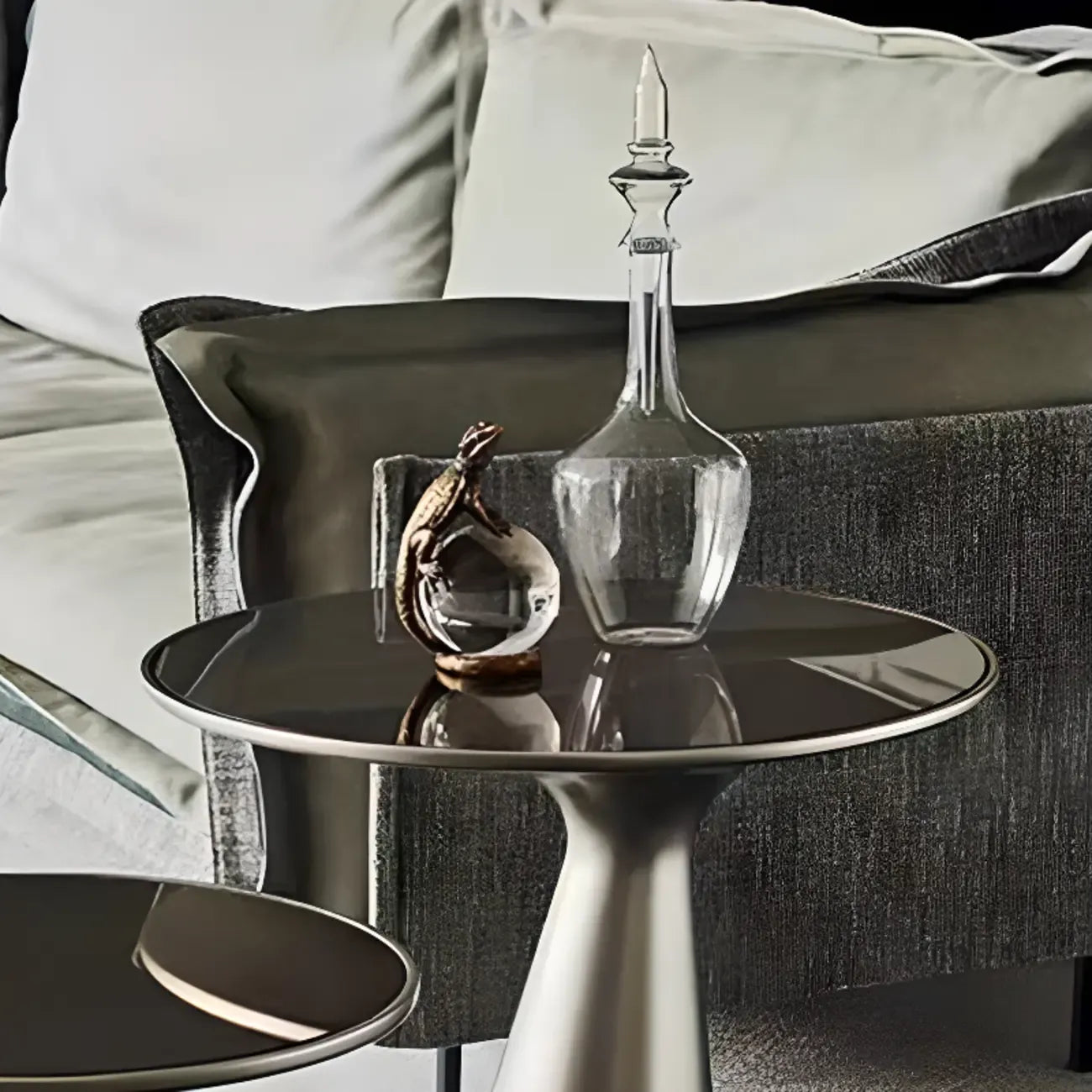 Modern Round Metal and Glass Side Table for Living Room