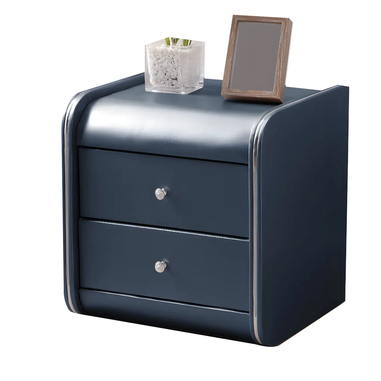 Stylish Narrow Faux Leather Bedside Table with 2 Drawers
