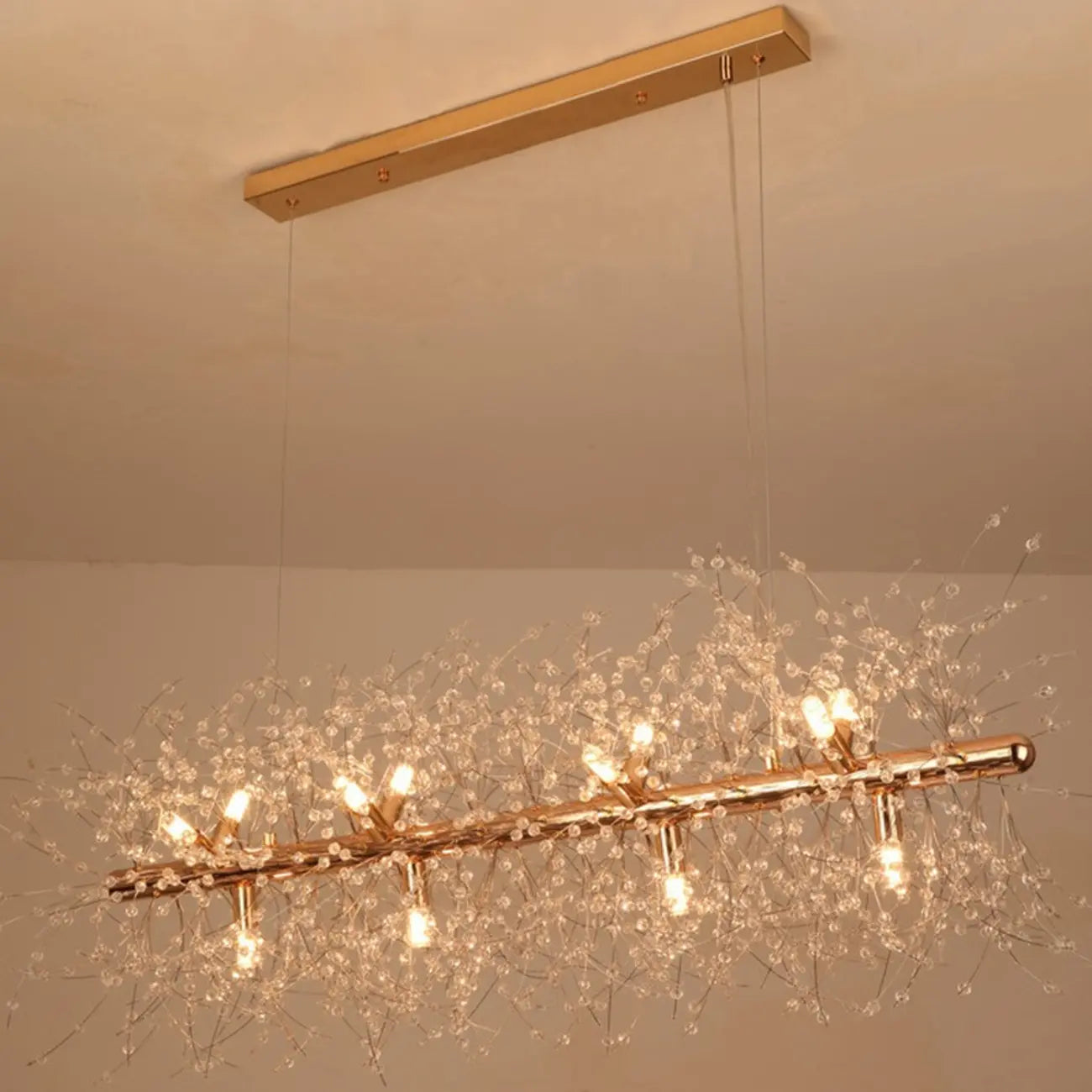 Golden Geometric Crystal Island Light Adjustable Hanging Length