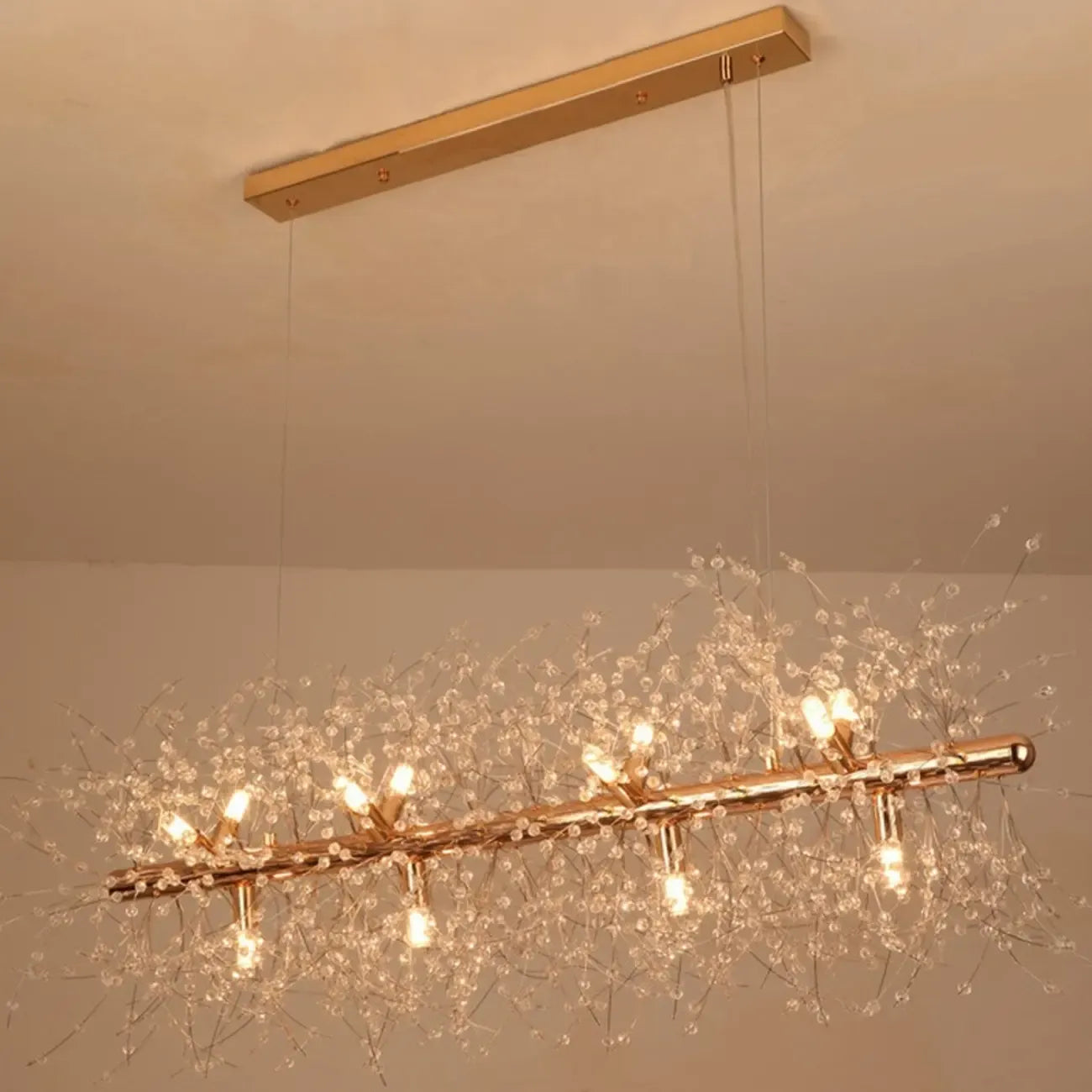 Golden Geometric Crystal Island Light Adjustable Hanging Length