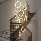 Customizable Gold Ring LED Cluster Pendant Light for Staircase