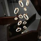 Customizable Gold Ring LED Cluster Pendant Light for Staircase