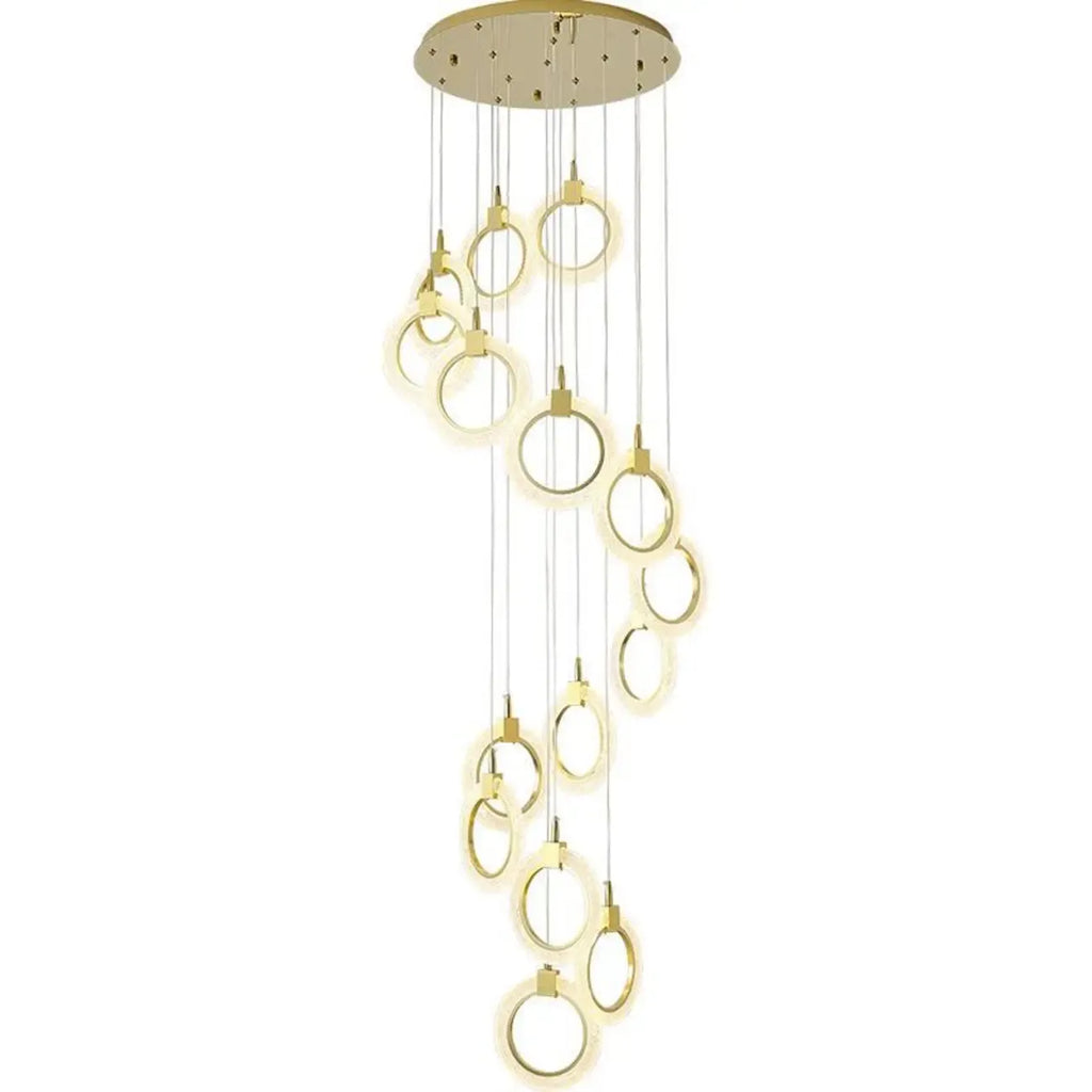 Customizable Gold Ring LED Cluster Pendant Light for Staircase