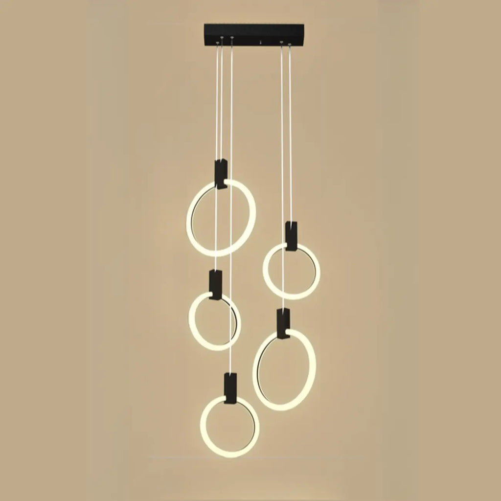 Customizable Gold Ring LED Cluster Pendant Light for Staircase