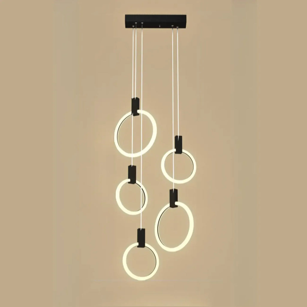 Customizable Gold Ring LED Cluster Pendant Light for Staircase
