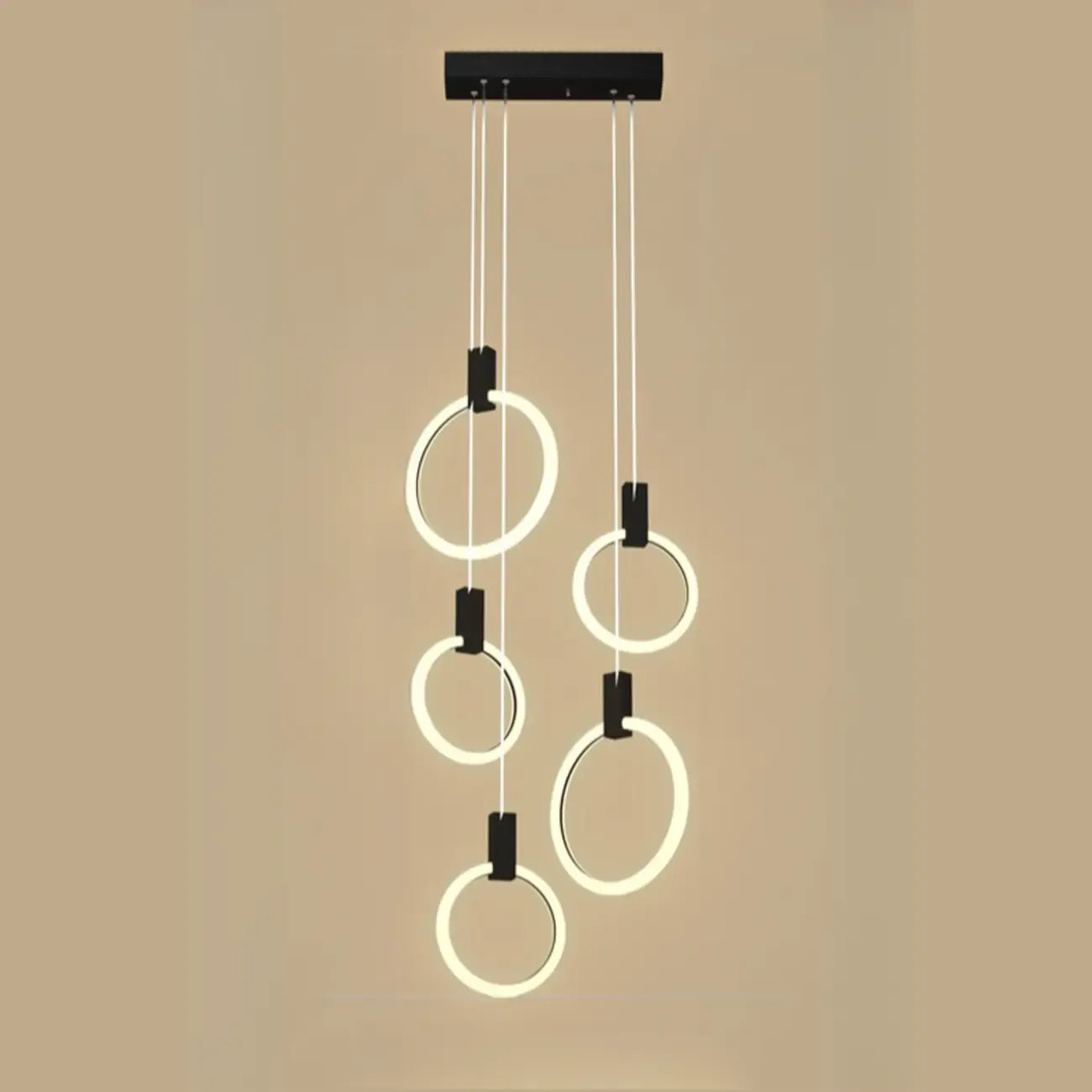 Customizable Gold Ring LED Cluster Pendant Light for Staircase