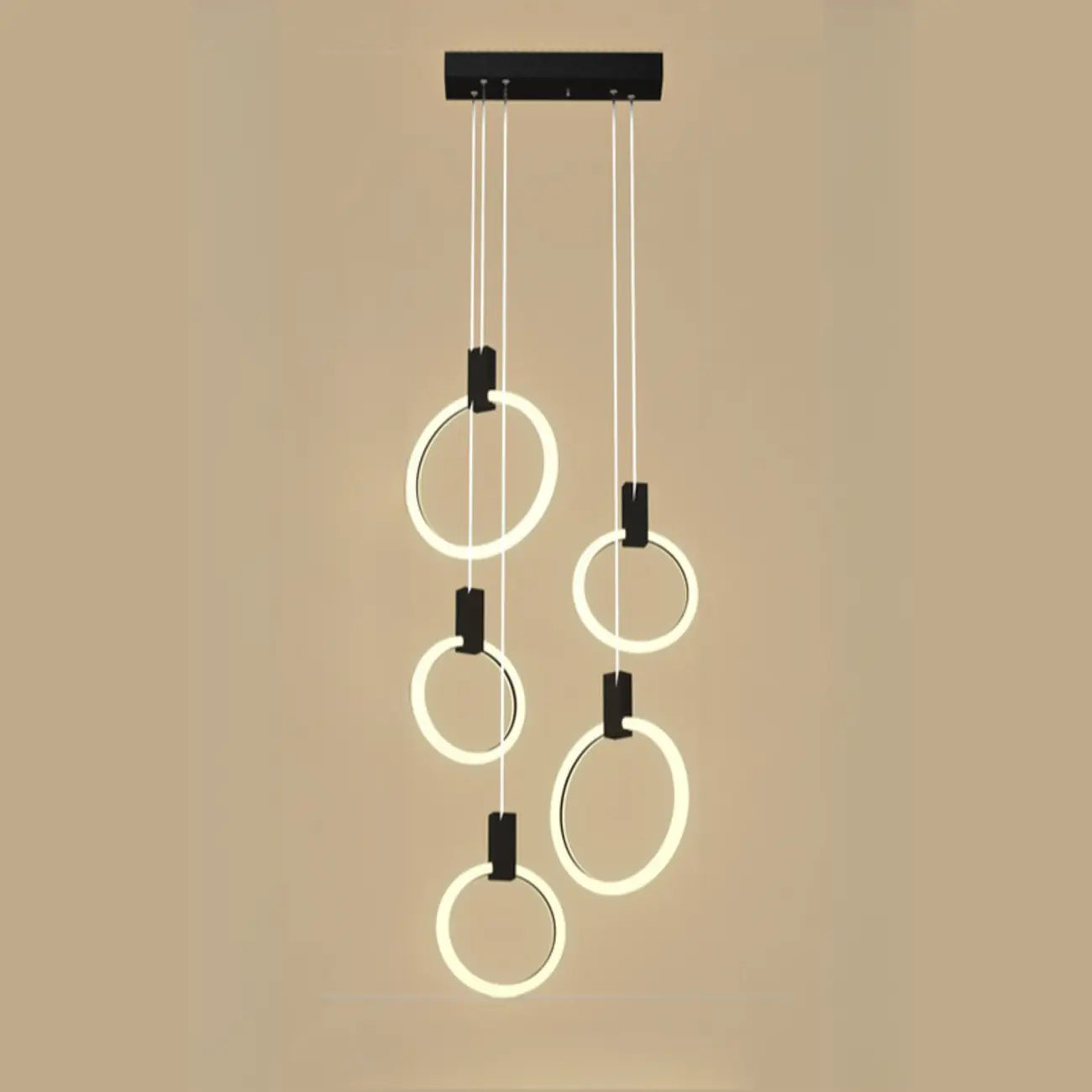 Customizable Gold Ring LED Cluster Pendant Light for Staircase