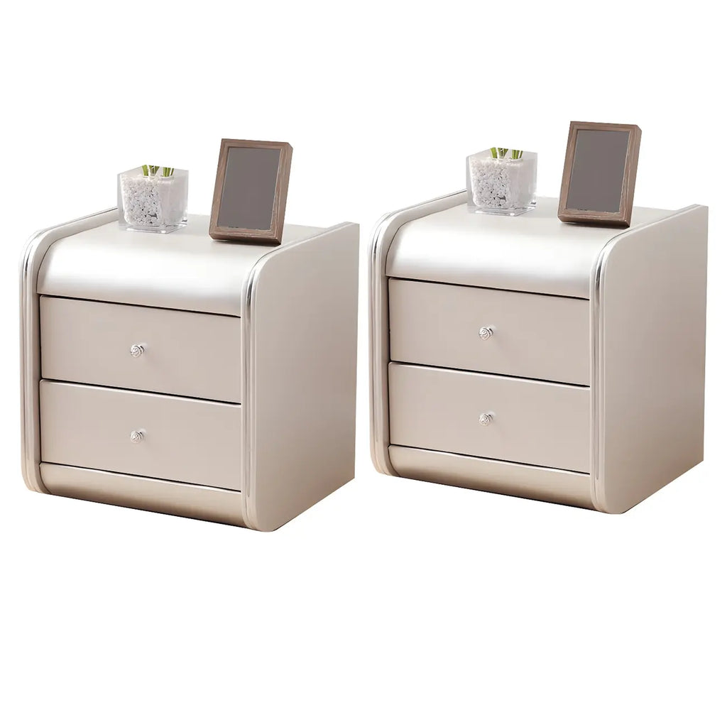 Stylish Narrow Faux Leather Bedside Table with 2 Drawers