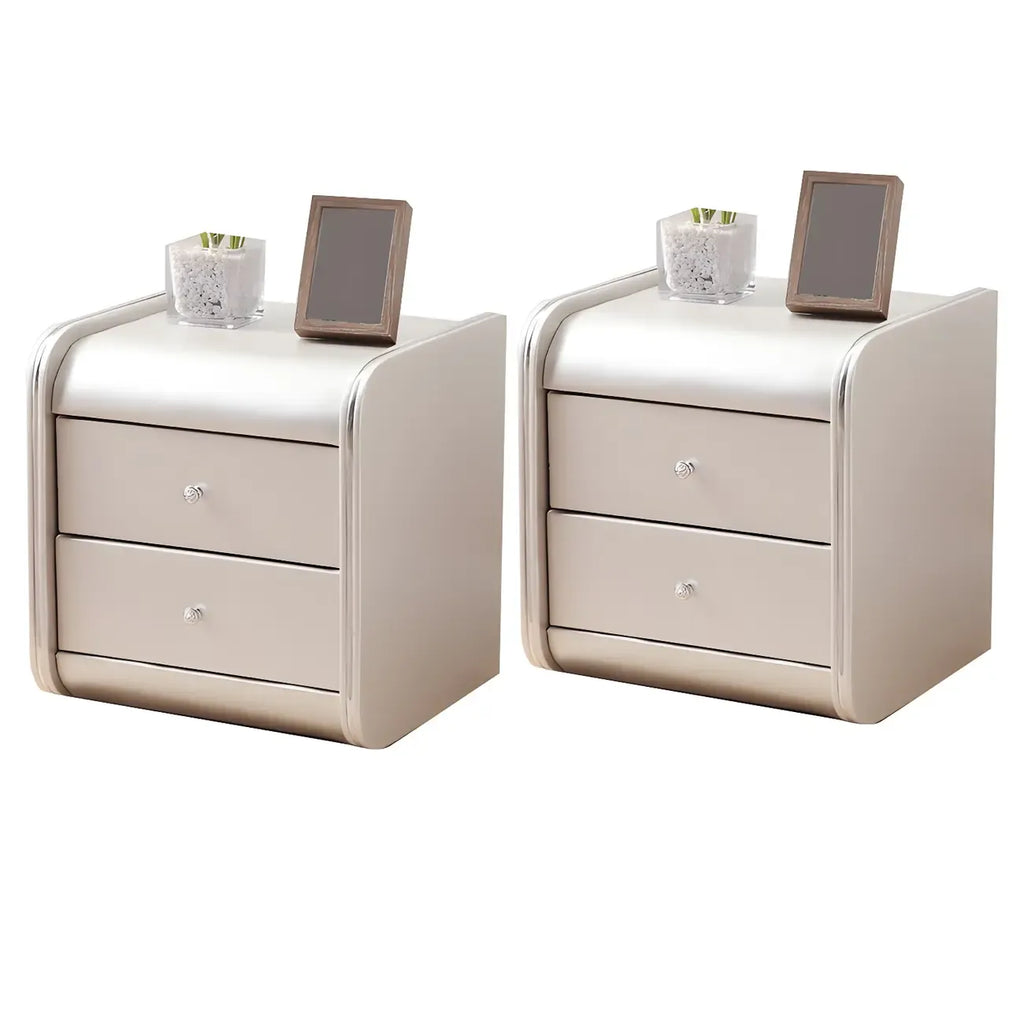 Stylish Narrow Faux Leather Bedside Table with 2 Drawers