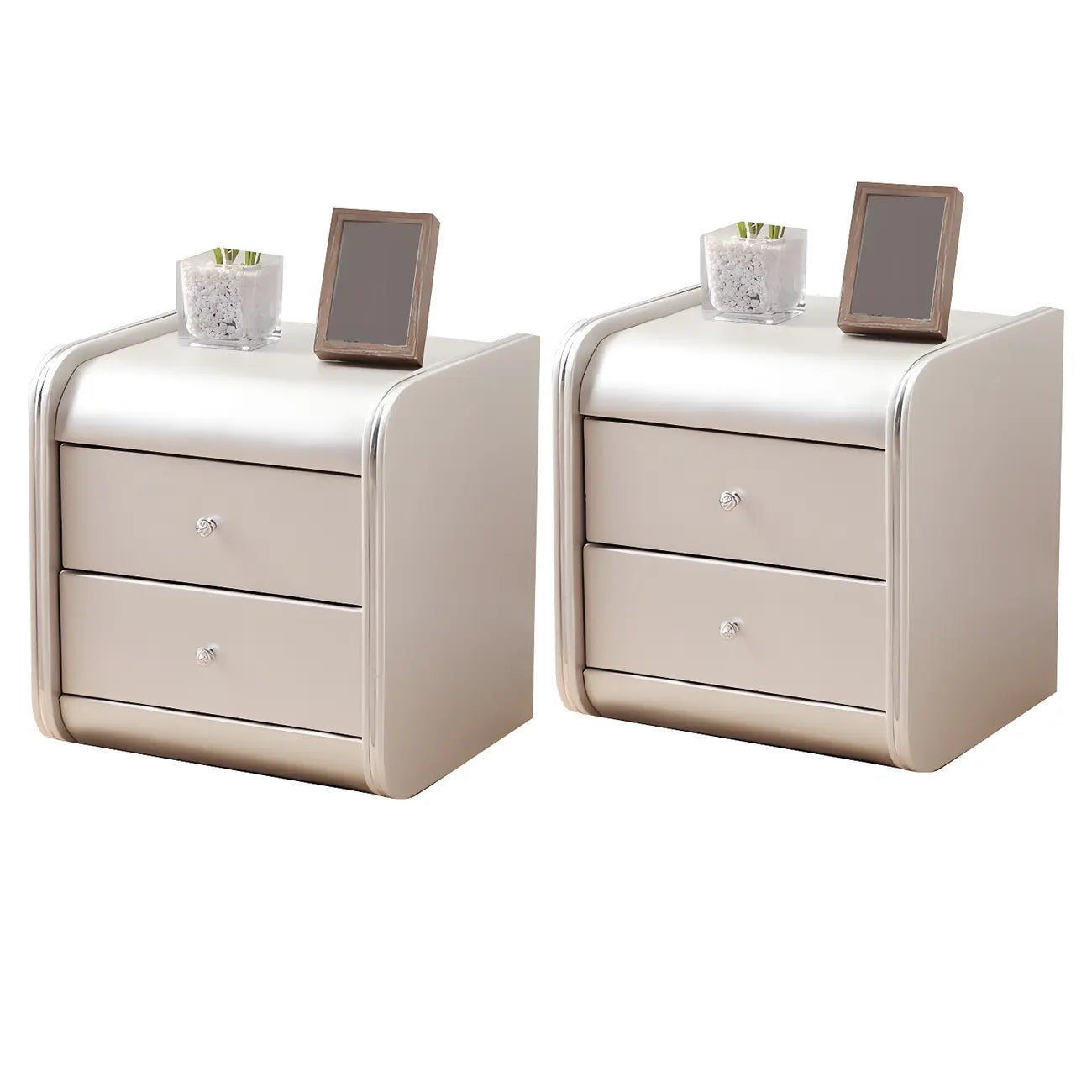 Stylish Narrow Faux Leather Bedside Table with 2 Drawers