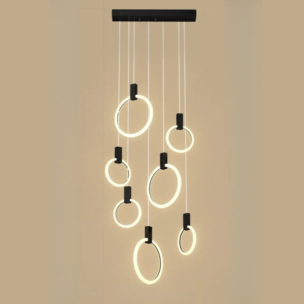 Customizable Gold Ring LED Cluster Pendant Light for Staircase
