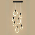 Customizable Gold Ring LED Cluster Pendant Light for Staircase