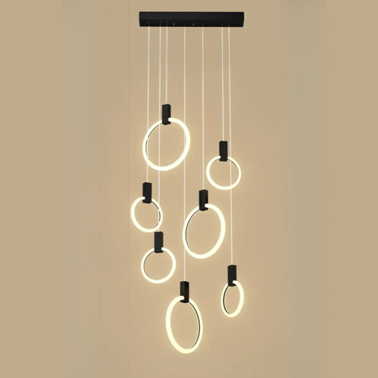 Customizable Gold Ring LED Cluster Pendant Light for Staircase