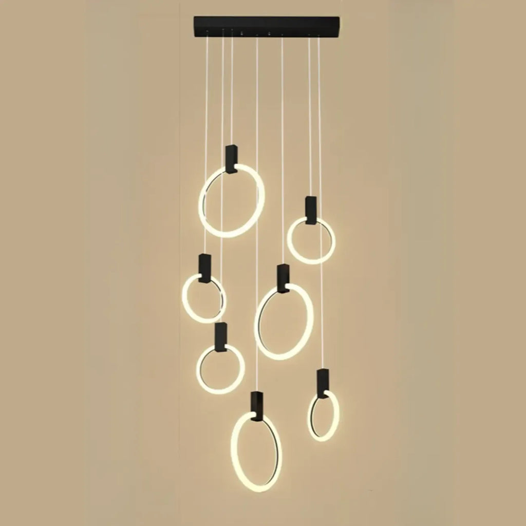 Customizable Gold Ring LED Cluster Pendant Light for Staircase