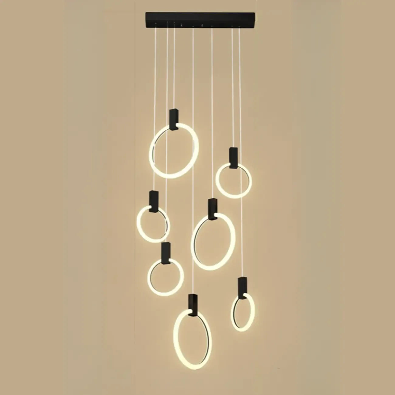 Customizable Gold Ring LED Cluster Pendant Light for Staircase