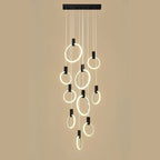 Customizable Gold Ring LED Cluster Pendant Light for Staircase
