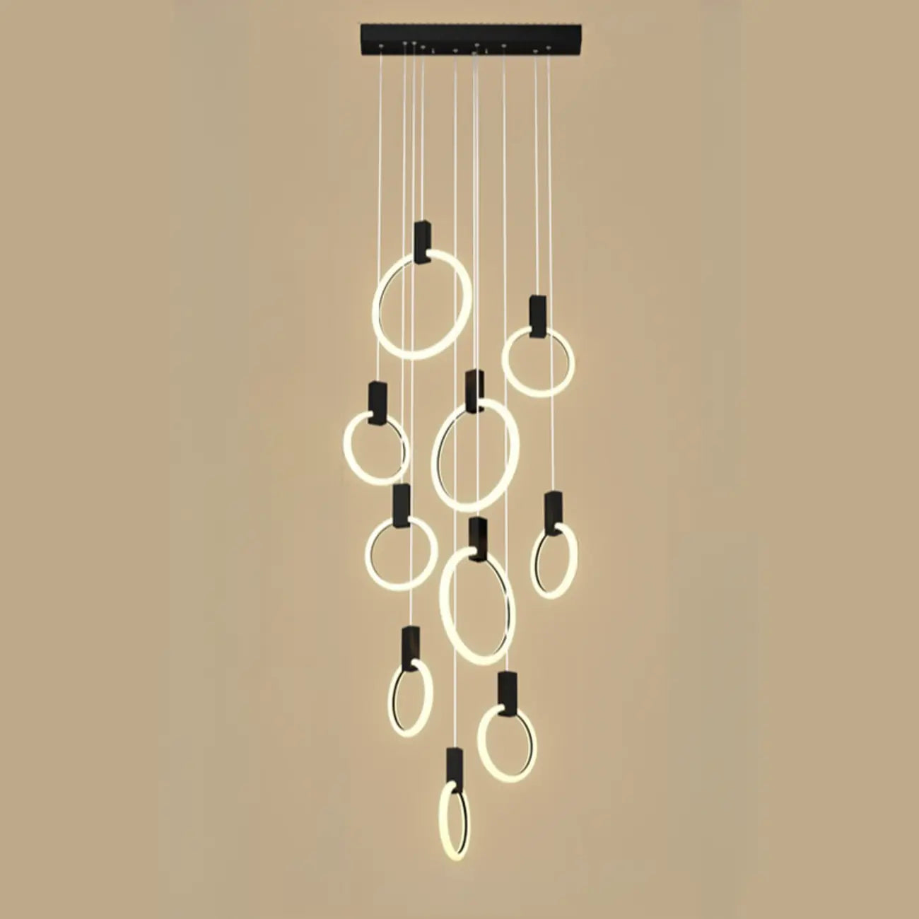Customizable Gold Ring LED Cluster Pendant Light for Staircase