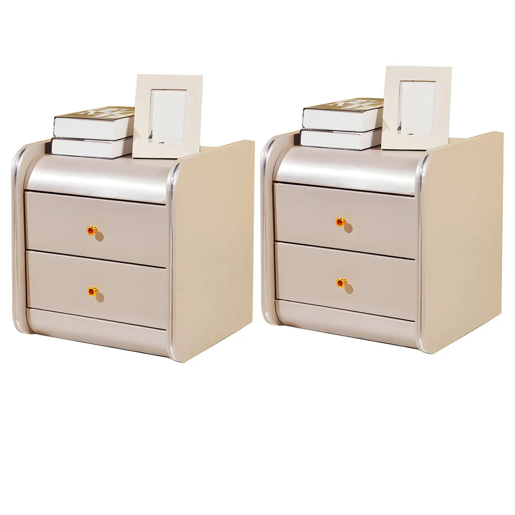 Stylish Narrow Faux Leather Bedside Table with 2 Drawers