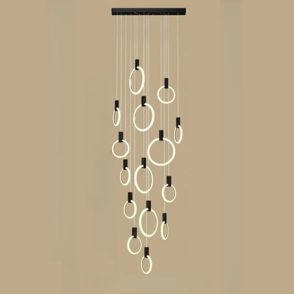 Customizable Gold Ring LED Cluster Pendant Light for Staircase
