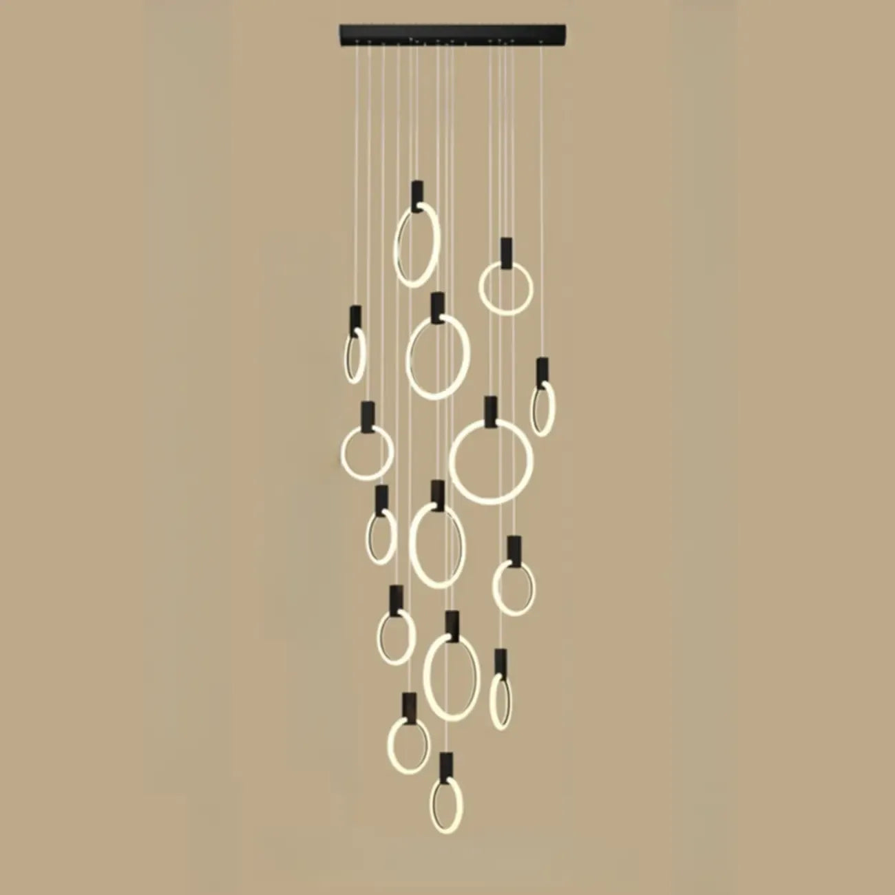 Customizable Gold Ring LED Cluster Pendant Light for Staircase