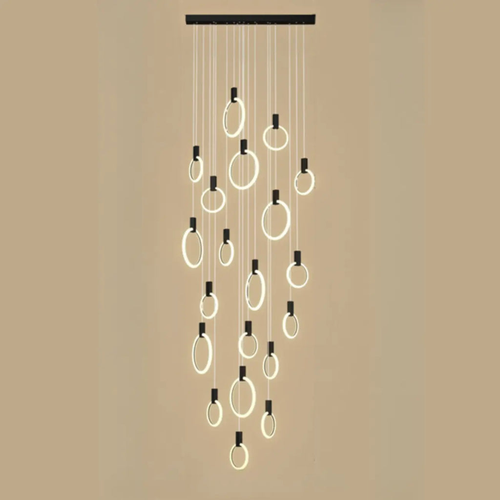 Customizable Gold Ring LED Cluster Pendant Light for Staircase
