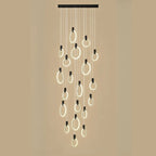 Customizable Gold Ring LED Cluster Pendant Light for Staircase