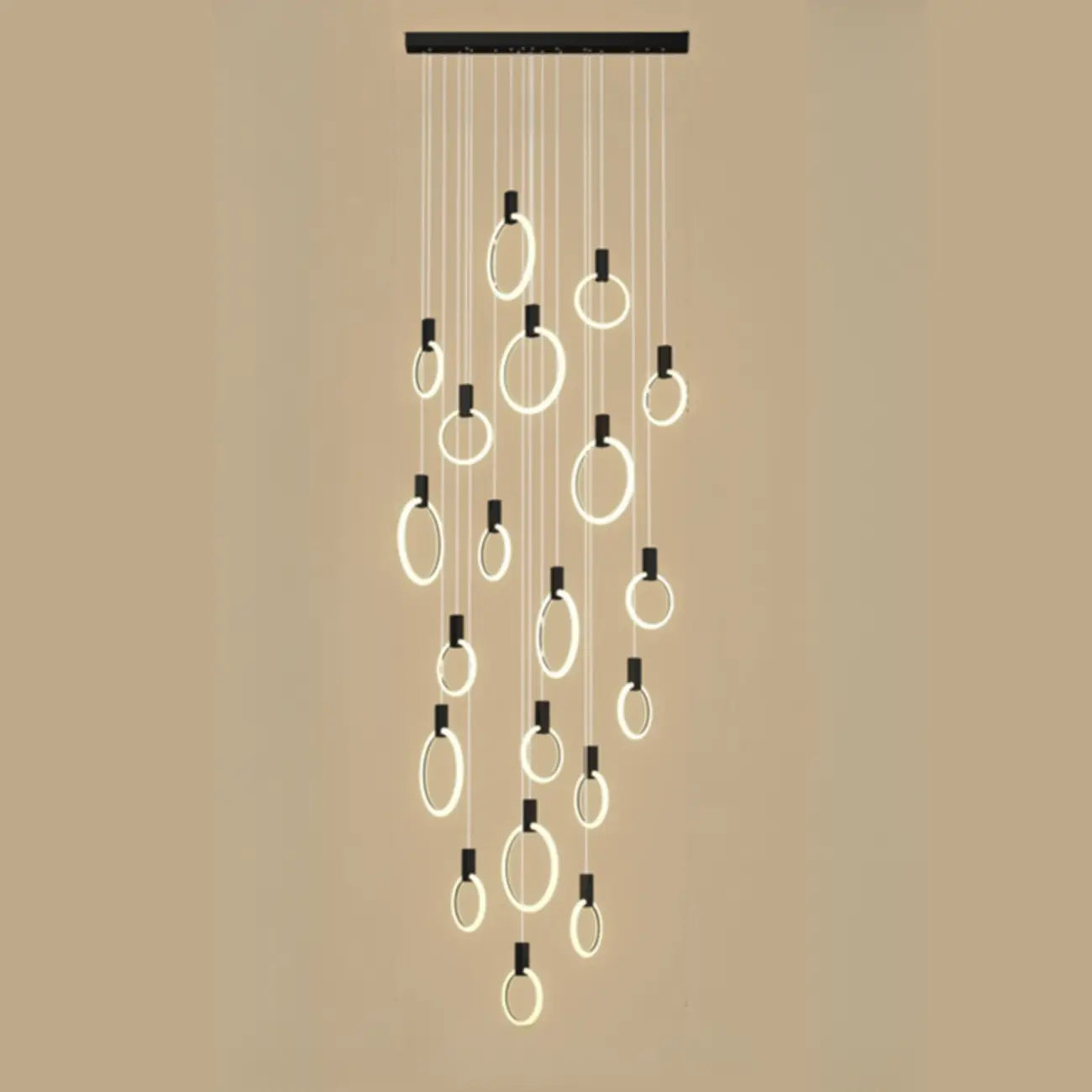Customizable Gold Ring LED Cluster Pendant Light for Staircase