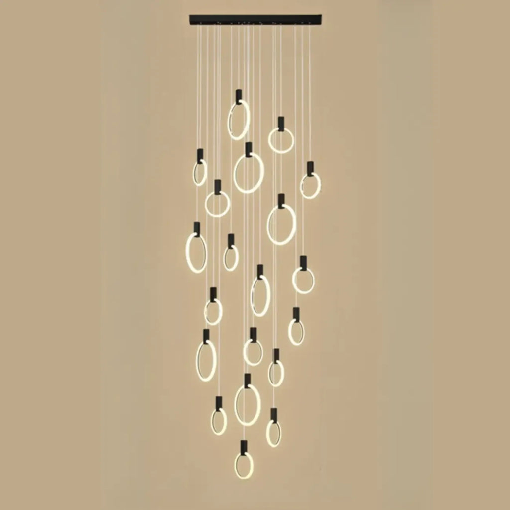 Customizable Gold Ring LED Cluster Pendant Light for Staircase