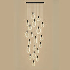 Customizable Gold Ring LED Cluster Pendant Light for Staircase