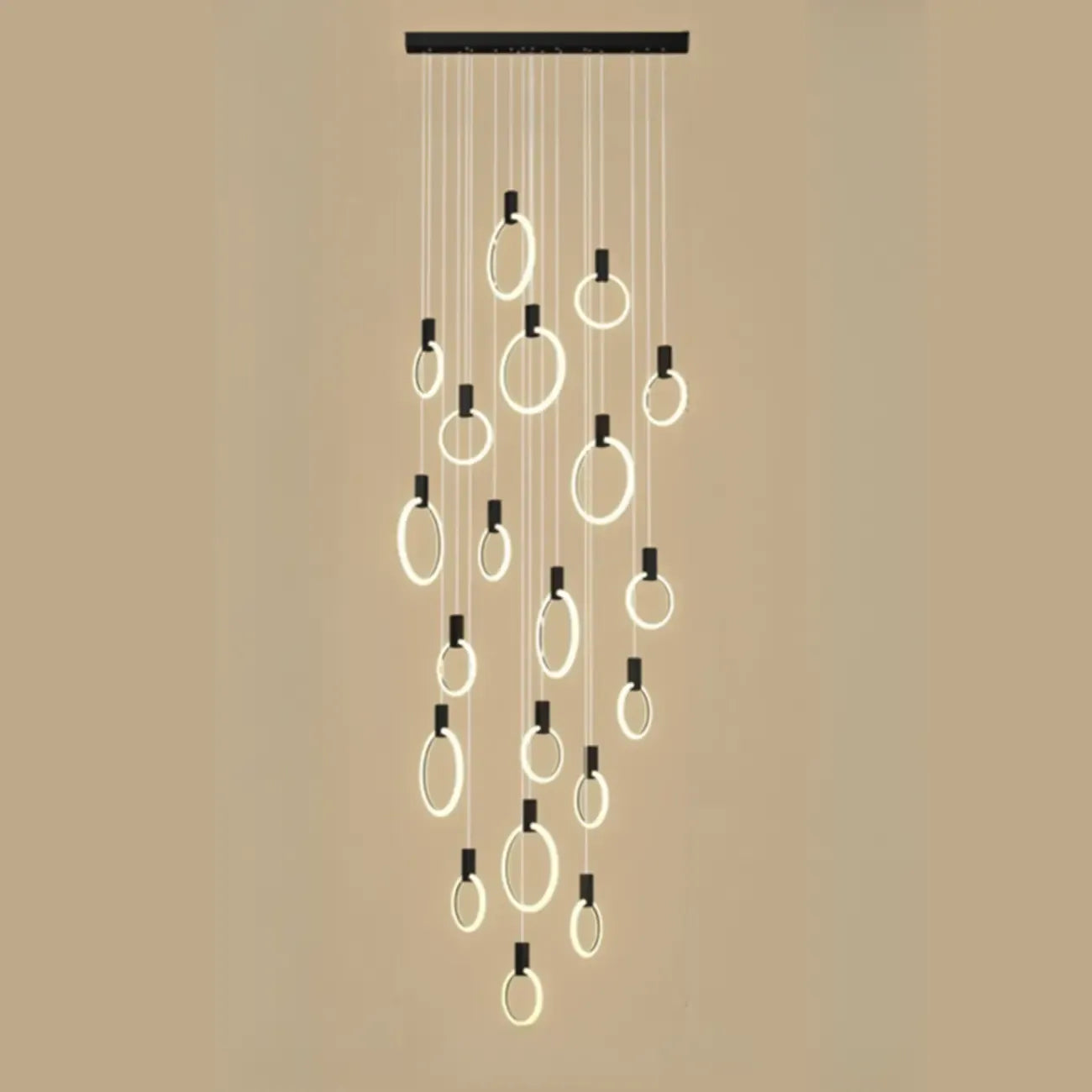 Customizable Gold Ring LED Cluster Pendant Light for Staircase