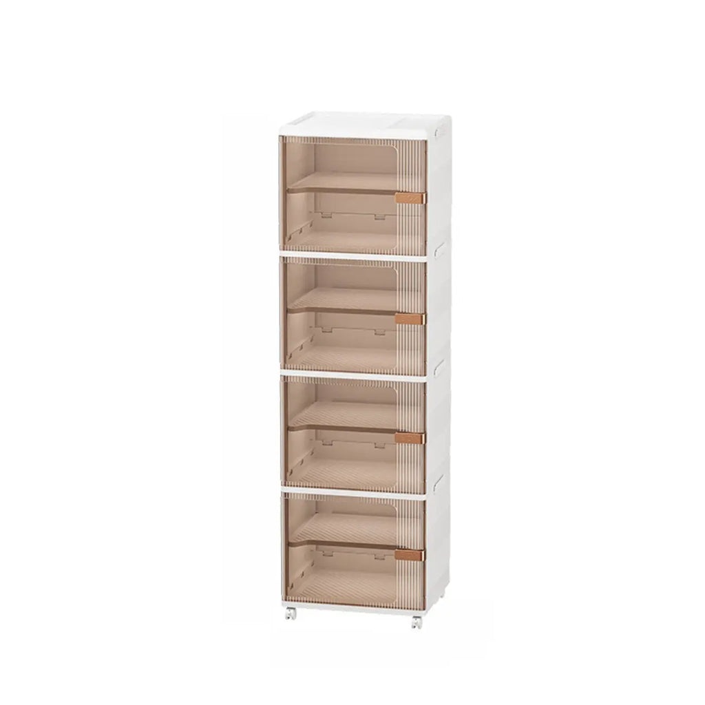 Glam White Plastic Adjustable Shoe Cabinet on Wheels