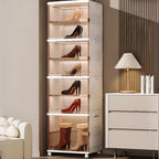 Glam White Plastic Adjustable Shoe Cabinet on Wheels