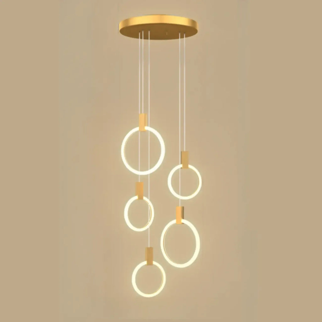 Customizable Gold Ring LED Cluster Pendant Light for Staircase