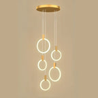 Customizable Gold Ring LED Cluster Pendant Light for Staircase