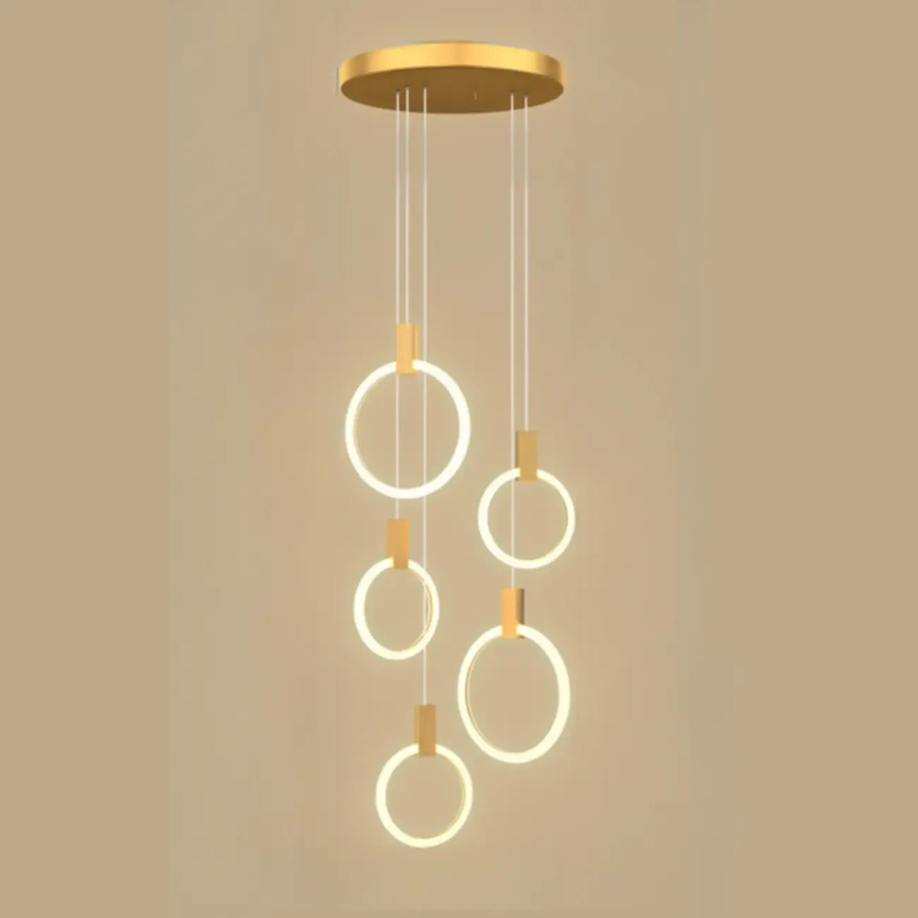 Customizable Gold Ring LED Cluster Pendant Light for Staircase