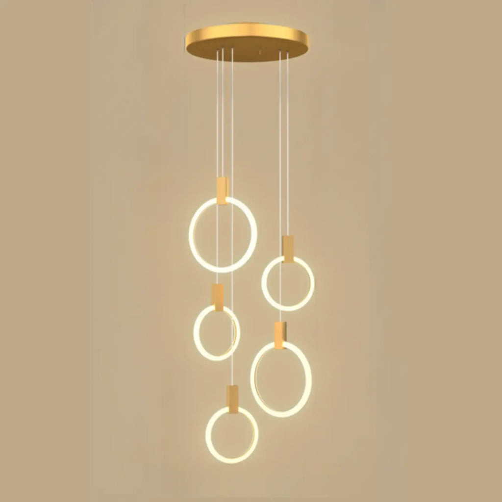 Customizable Gold Ring LED Cluster Pendant Light for Staircase